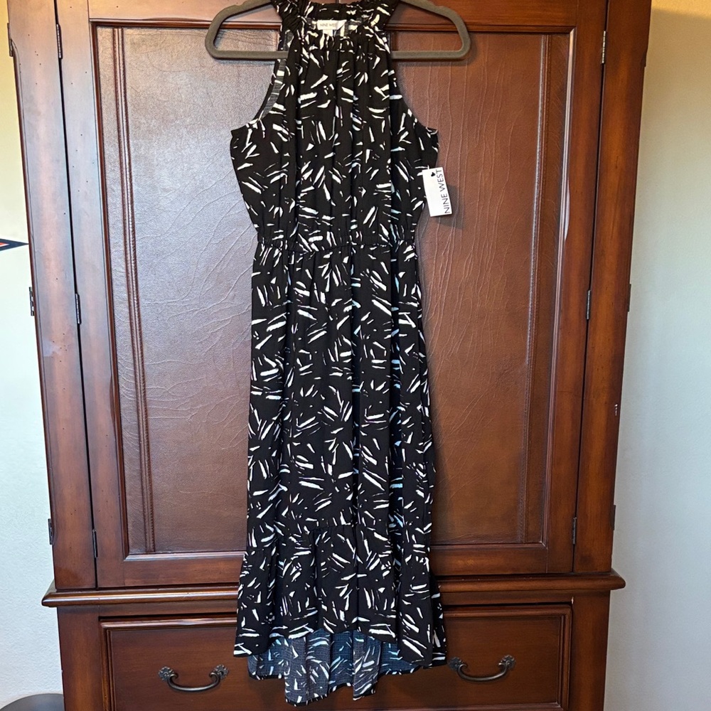 New with Tags Nine West Halter Dress Small Black White NWT Hi Low Maxi 9 Long